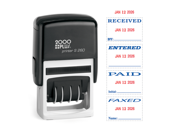 2000 Plus® S260 4-in-1 2-Color Message Dater Blue/Red - RECEIVED PAID ENTERED FAXED