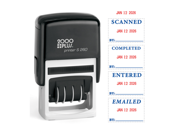 2000 Plus® S260 4-in-1 2-Color Message Dater Blue/Red - ENTERED SCANNED EMAILED COMPLETED